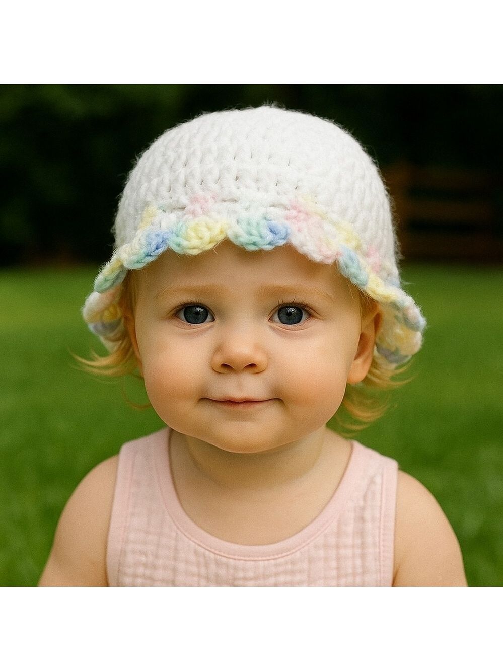 Hand Crafted White Pastel Colors Baby Beanie